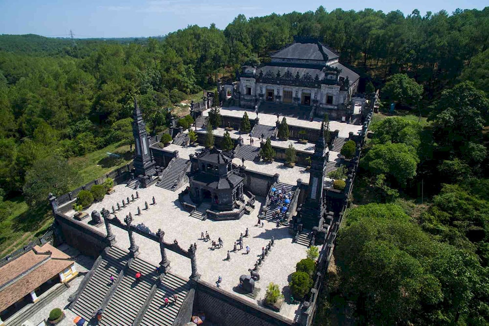 The tomb is a majestic fusion of Eastern and Western styles and marks the final chapter of Vietnam’s imperial Nguyen Dynasty